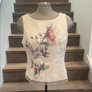 White House Black Market White Floral-Print Sleeveless Shell